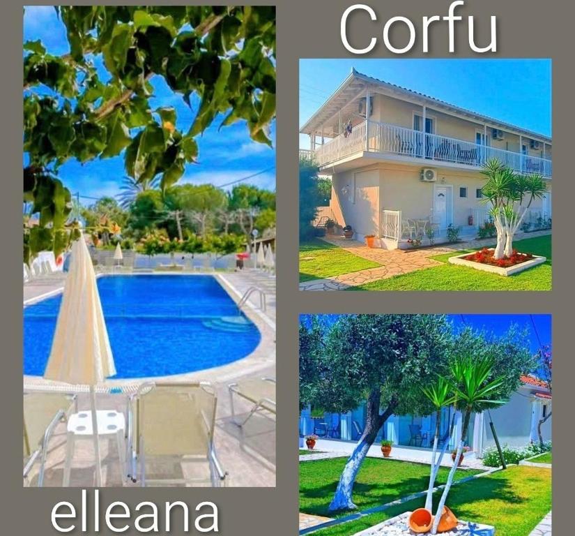 a collage of pictures of a house and a pool at Elleana south Corfu in Agios Georgios
