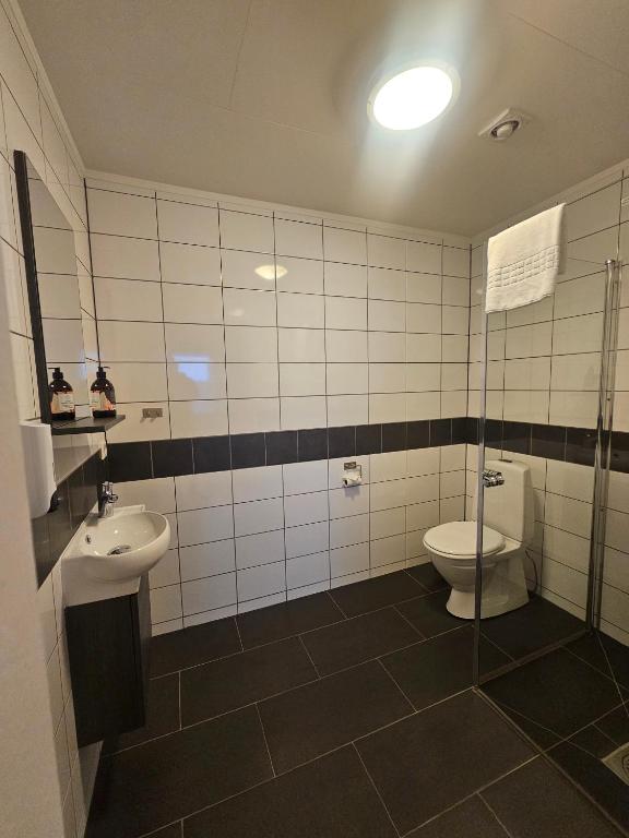 a bathroom with a toilet and a sink at Fisher Loft 30 in Kristiansund