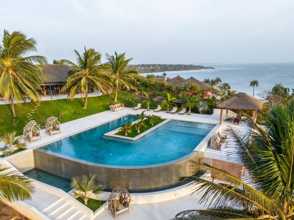 an aerial view of a swimming pool at a resort at Adouna Bay in Cap Skirring