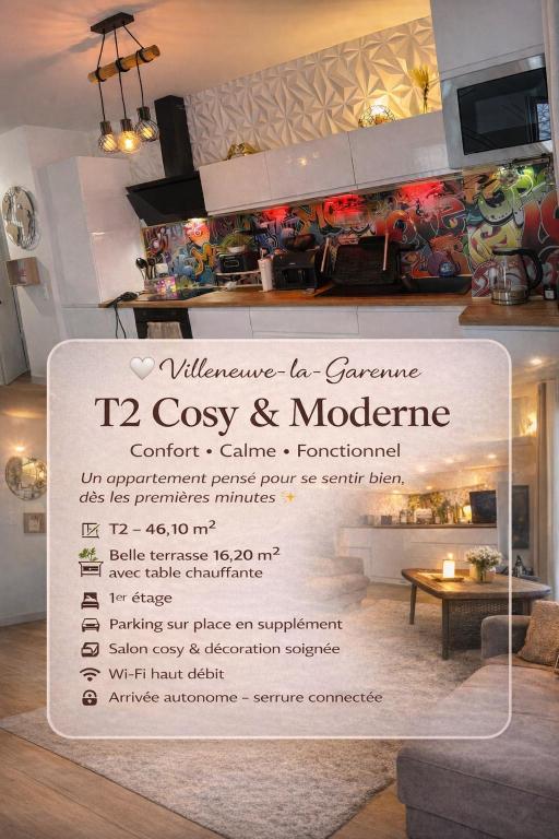a sign for a cosy and morden room at Escale Cosy à Villeneuve in Villeneuve-la-Garenne