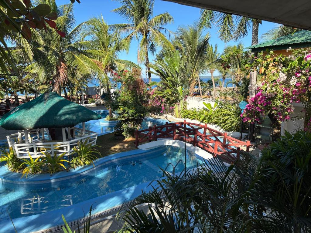 a resort pool with a view of the ocean at Hollywood Beachfront Bed & Breakfast in Mamburao