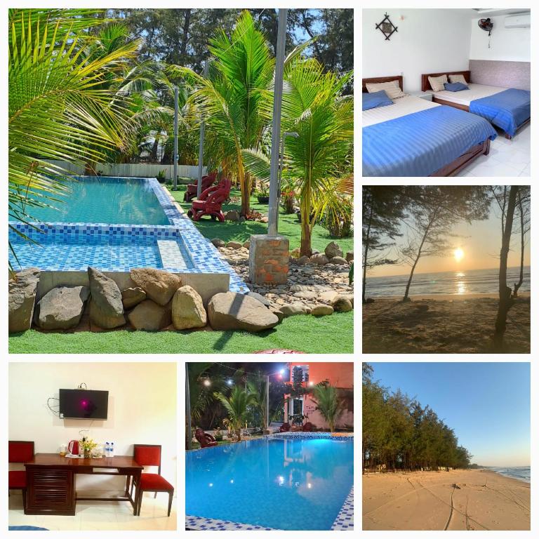 a collage of pictures of a swimming pool at AN THINH Hotel & Homestay in Bình Tú