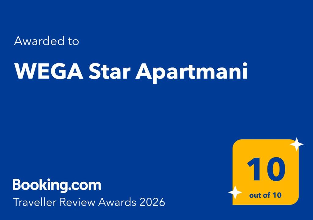 a yellow sign with the text wanted to website star apparatus at WEGA Star Apartmani in Brzeće