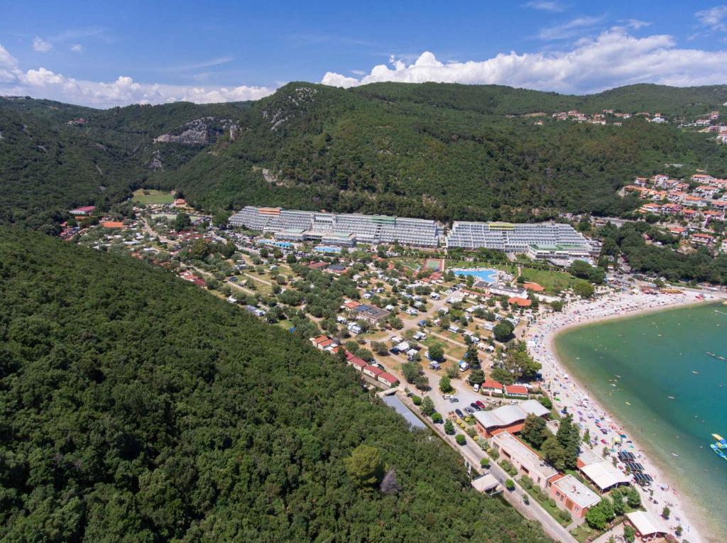 an aerial view of a resort and a beach at Mobile Homes in Rabac 50088 in Rabac