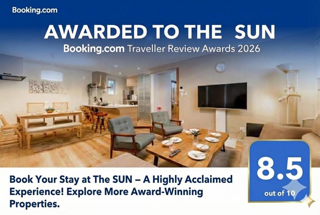 a advertisement for a living room with a living room at THE SUN in Sapporo