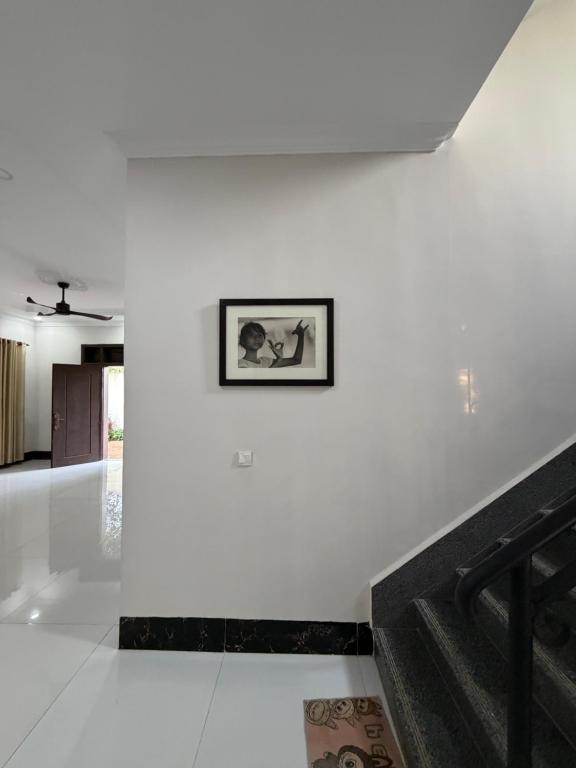 a picture of a dog on a white wall at Thida Villa in Siem Reap