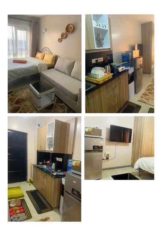 a collage of four pictures of a room at Cozy Studio in Nairobi's Prime Location in Nairobi