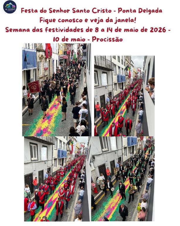 a collage of photos of a street with a crowd of people at Apartamento Sonho Sky in Ponta Delgada