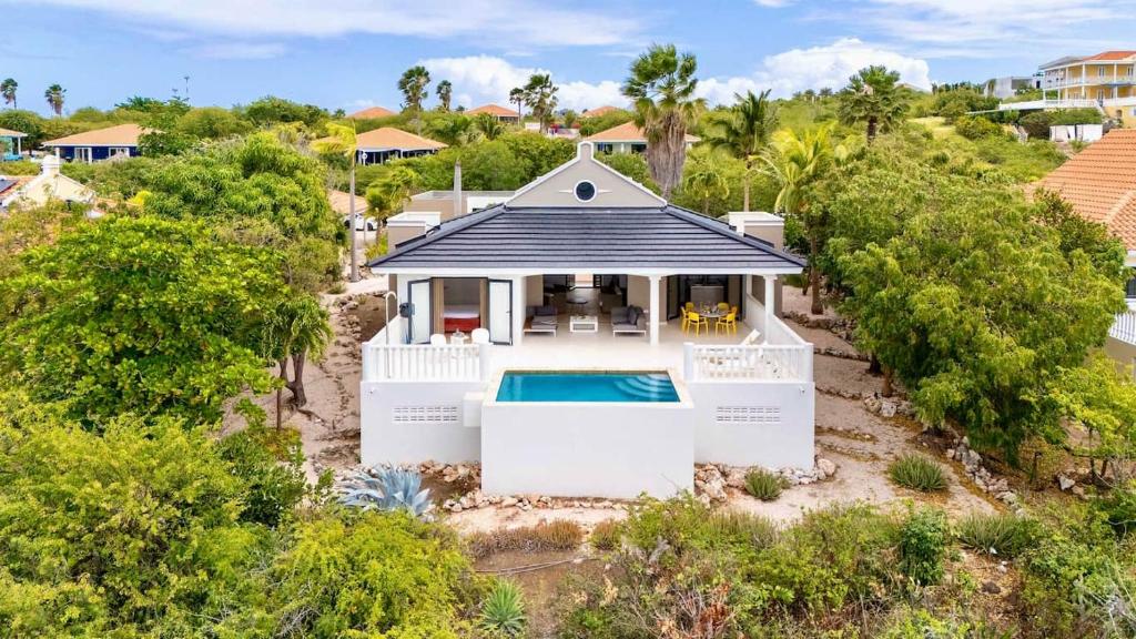 an aerial view of a house with a swimming pool at Villa El Rincon 637 - Coral Estate in Willibrordus