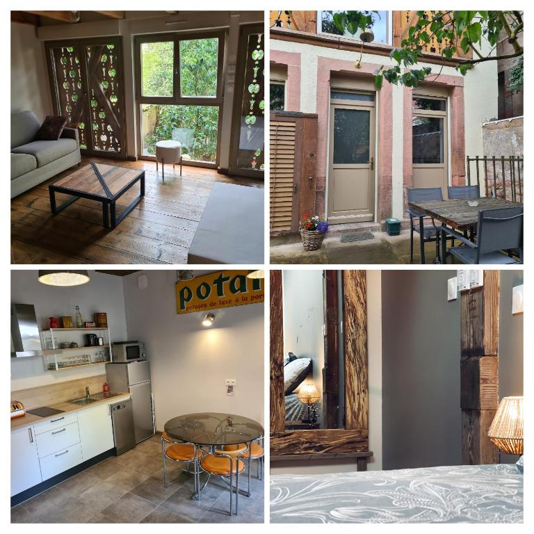 a collage of photos of a kitchen and a living room at Gîtes Le Séchoir in Saint Die