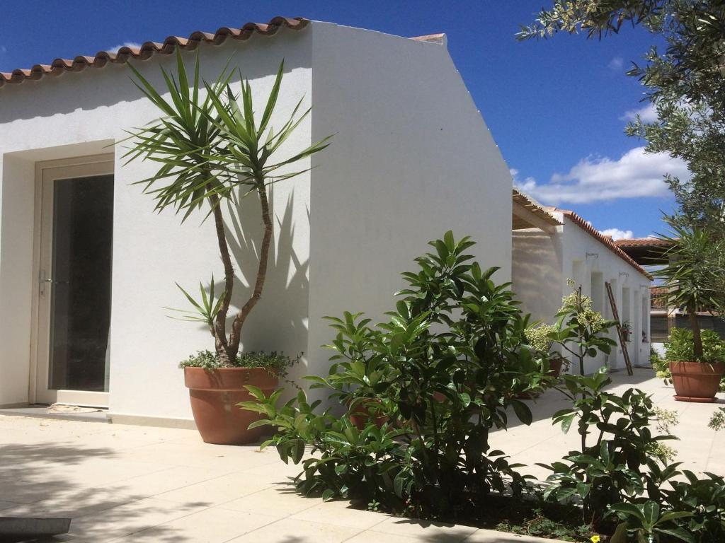a white house with plants in front of it at MURISKA - Sa Petra Ruja in Santa Lucia
