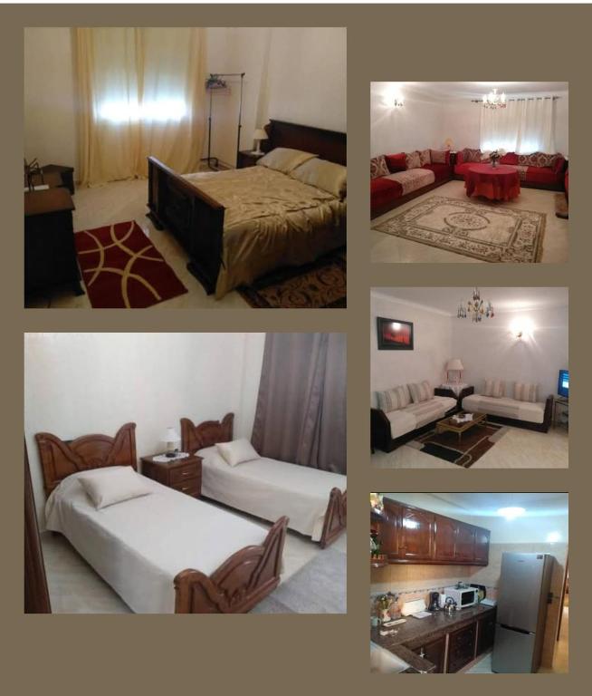 a collage of four pictures of a hotel room at Apartment Meknes City in Meknès