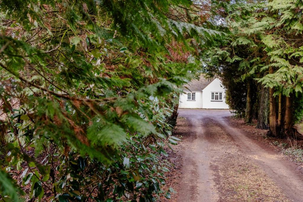 a dirt road with a white house in the distance at Wynmere Cottage in Chipping Norton