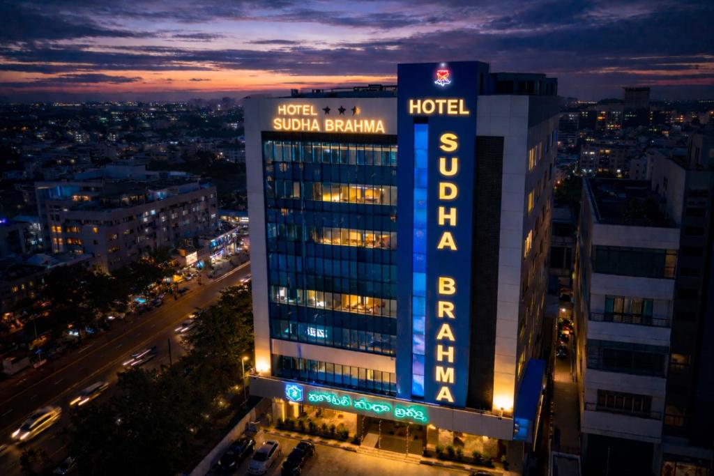 a night view of the hotel sargon bangalore at Hotel Sudha Brahma in Tirupati