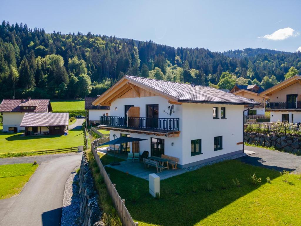 an aerial view of a house in the mountains at Obermöschach 10 in Obermöschach
