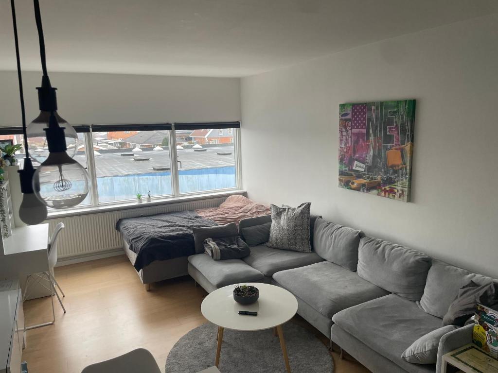 a living room with a couch and a table at Small but cozy 1 bedroom Apartment with Living room in Hvidovre