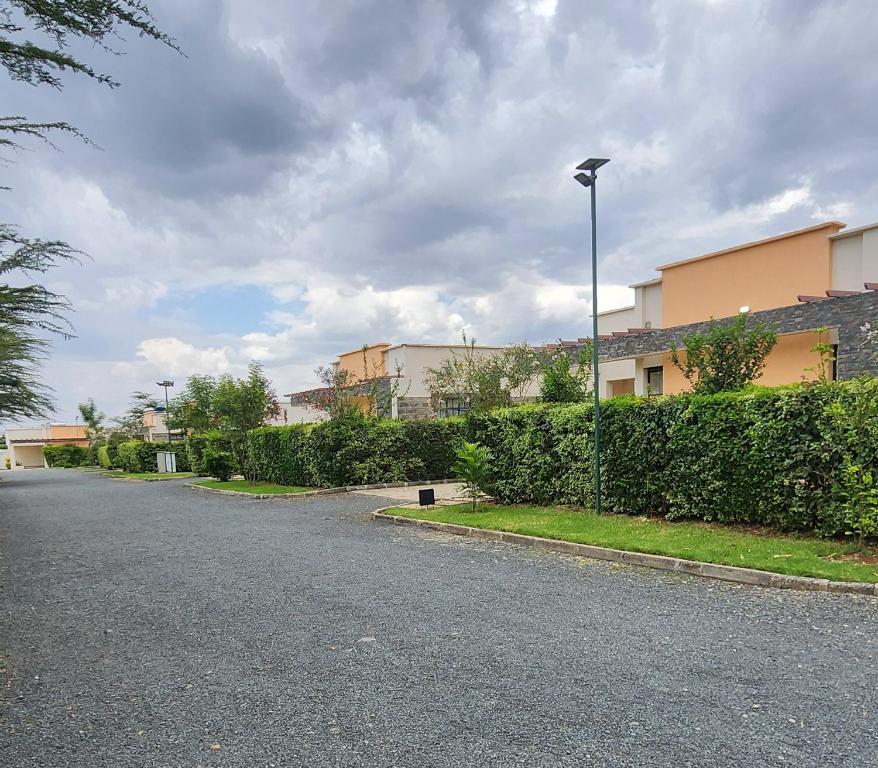 an empty street with bushes and a street light at Swara Homes Nanyuki in Nanyuki