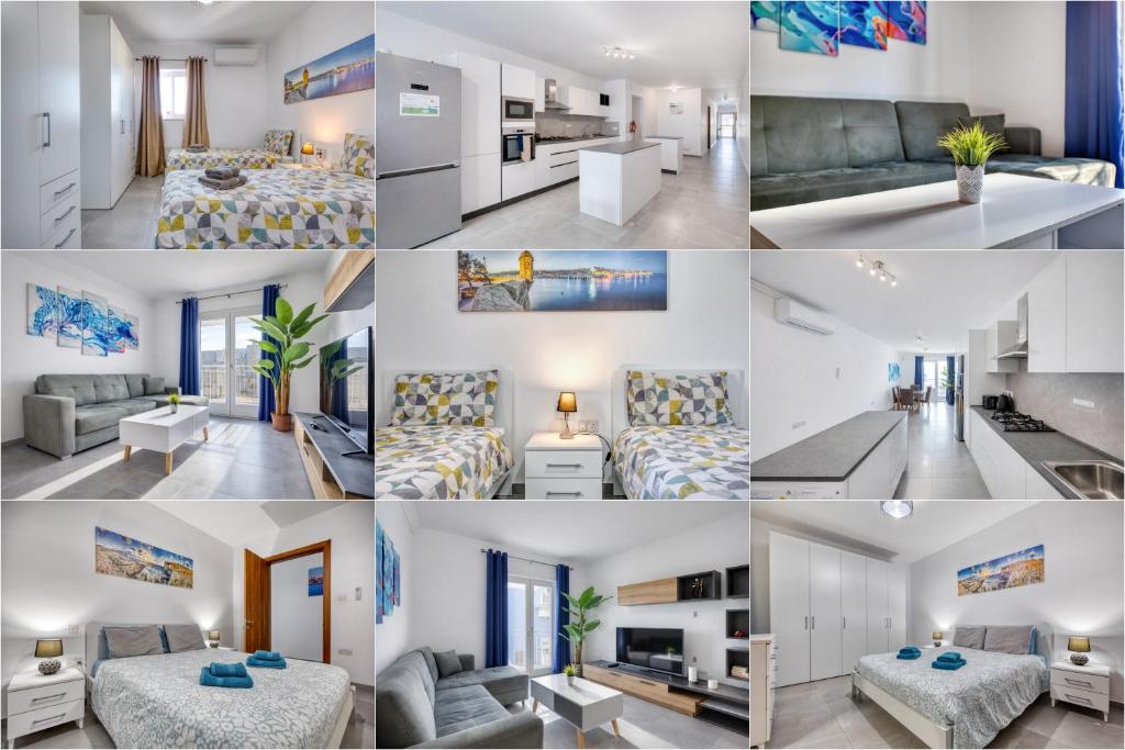 a collage of photos of a living room at Modern 3-bedroom apartment Pieta in Tal-Pietà