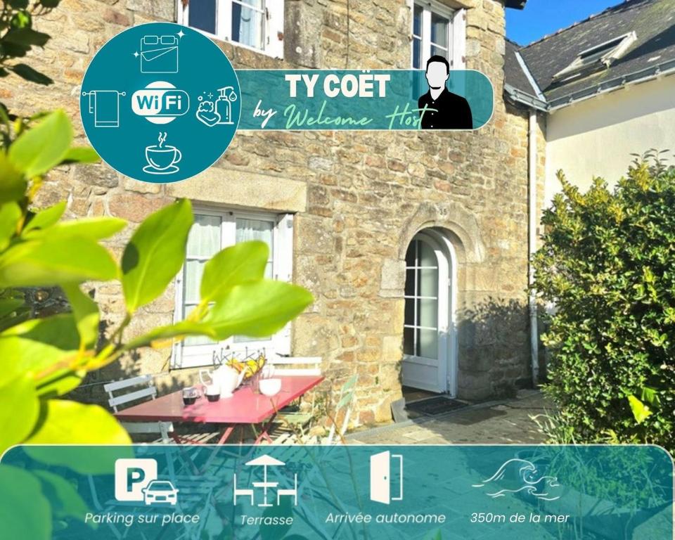 a picture of a house with a tv cost sign at Ty Coët, plage et Golfe à pieds in Arradon