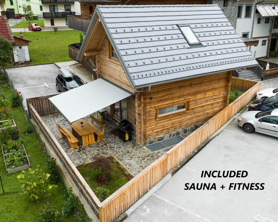 an overhead view of a small wooden house at ALPEART BOHINJ HOLIDAY units in Bohinj