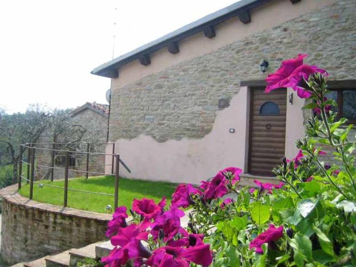 a house with pink flowers in front of it at Casa Vacanza La Valle in Urbino