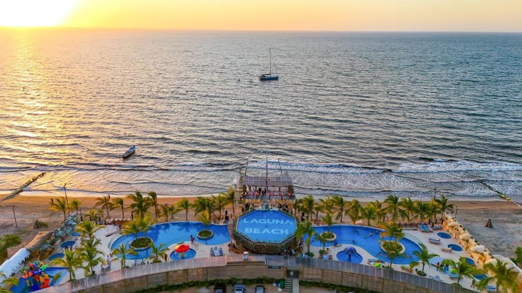 an aerial view of a resort on the beach at Laguna Beach Ecohotel in Tolú