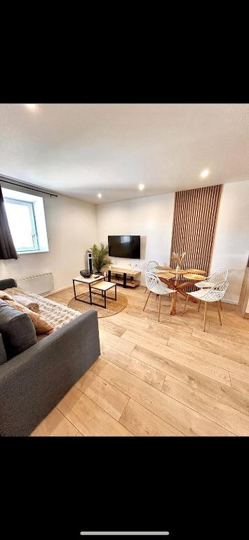 a living room with a couch and a table at Superbe 2 pièces proche parc expo in Mulhouse
