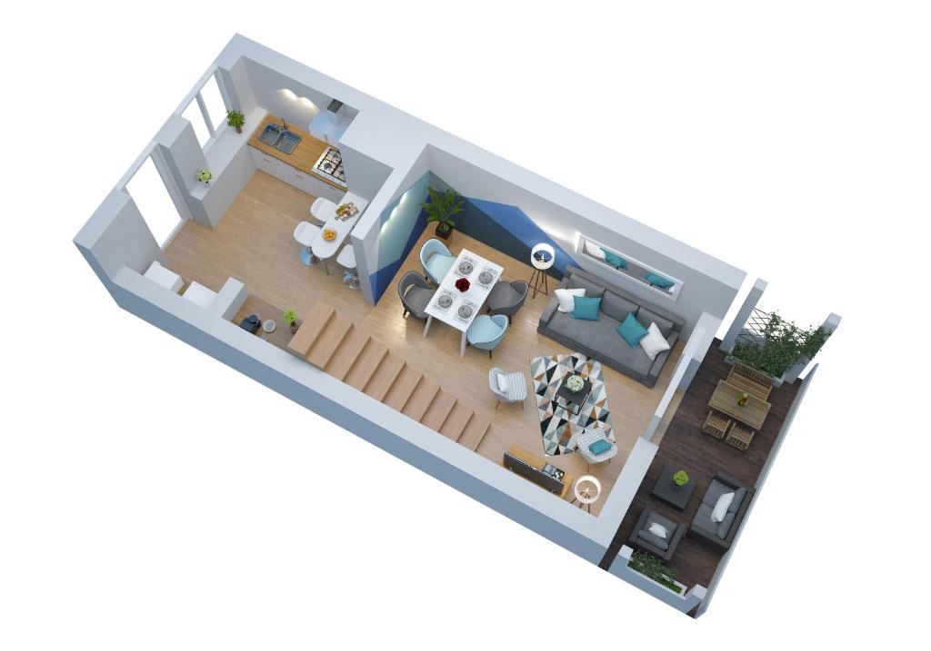 a rendering of a floor plan of a house at FREE Parking - Self Checkin - WIFI - Panoramique Terrasse - DUPLEX SAINT JEAN - SUPERBORDEAUX in Bordeaux