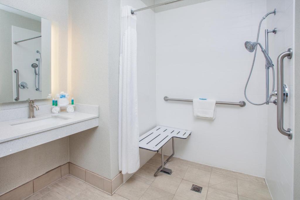 a bathroom with a sink and a shower at Holiday Inn Express & Suites Texarkana by IHG in Texarkana