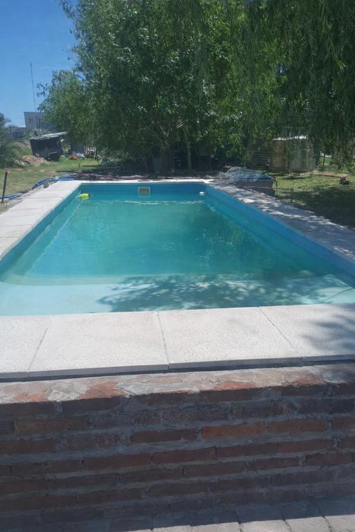a swimming pool in a yard with a tree at Finca Santiago in San Miguel del Monte