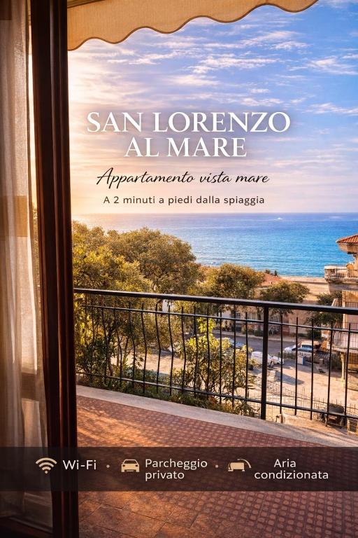 a view of the ocean from a window in a hotel at Sea View Apartment with Terrace & Free Parking in San Lorenzo al Mare
