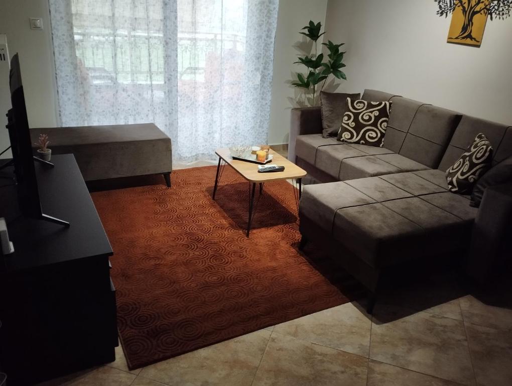 a living room with a couch and a coffee table at Gianis Homme in Alexandroupoli