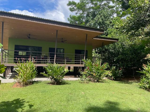 a house with a porch with a grass yard at Casa Morpho in Zancudo