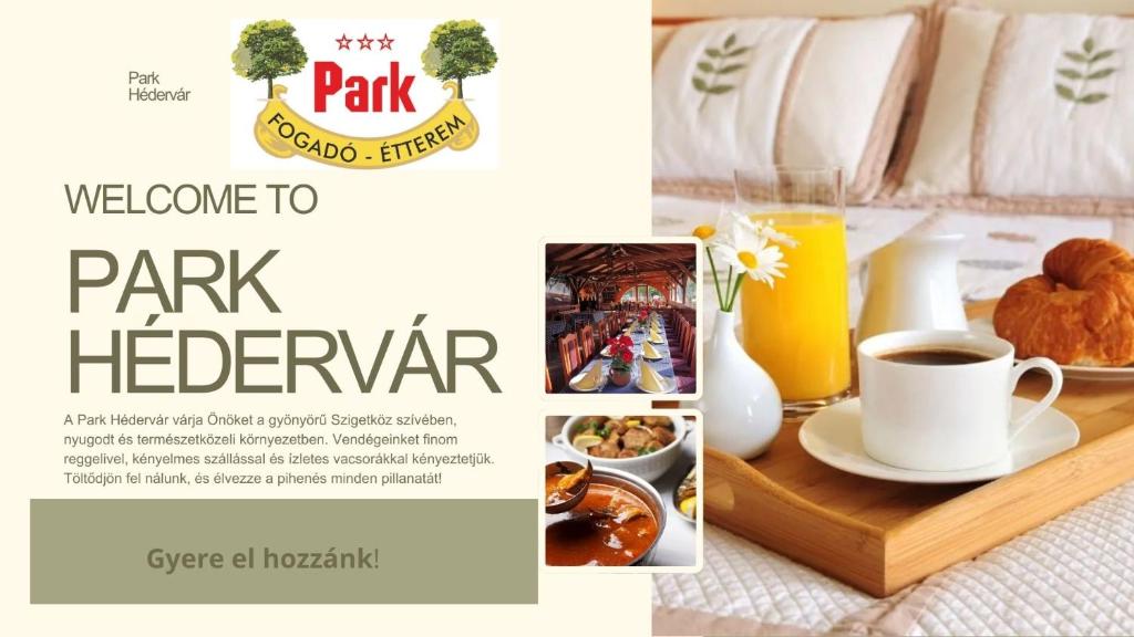 a flyer for a park hervar with a cup of coffee at Park Hédervár in Hédervár