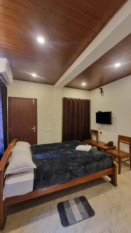a bedroom with a large bed and a television at Hotel Arena in Mahe