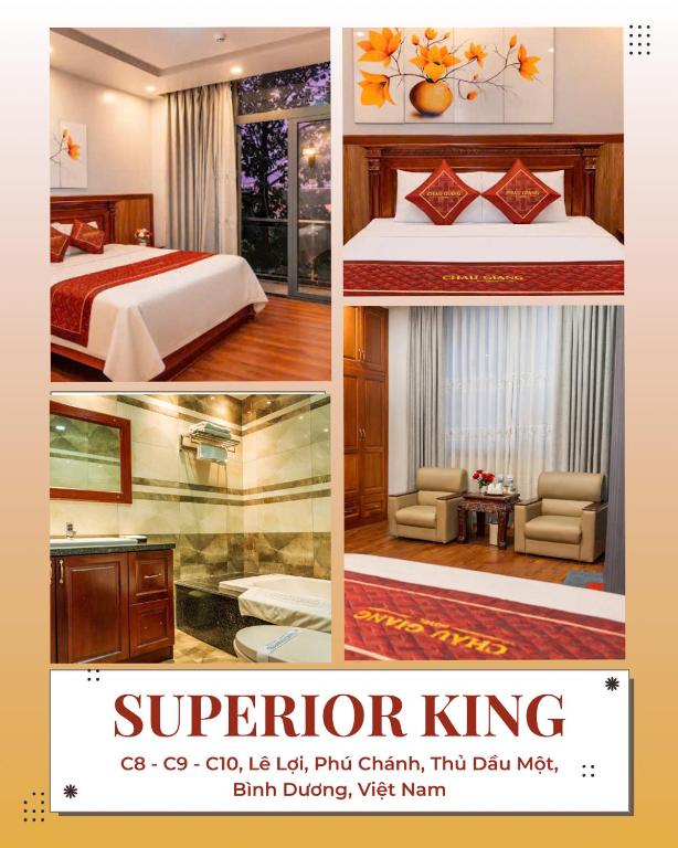 a collage of pictures of a hotel room at Balcony Superior King - Châu Giang Hotel in Ga Phú Trung