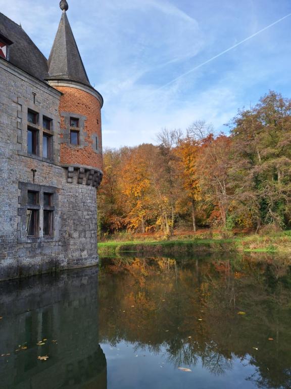 an old building next to a body of water at Gîte du Château de Spontin - 7a chaussée de Dinant - 5530 Spontin in Spontin