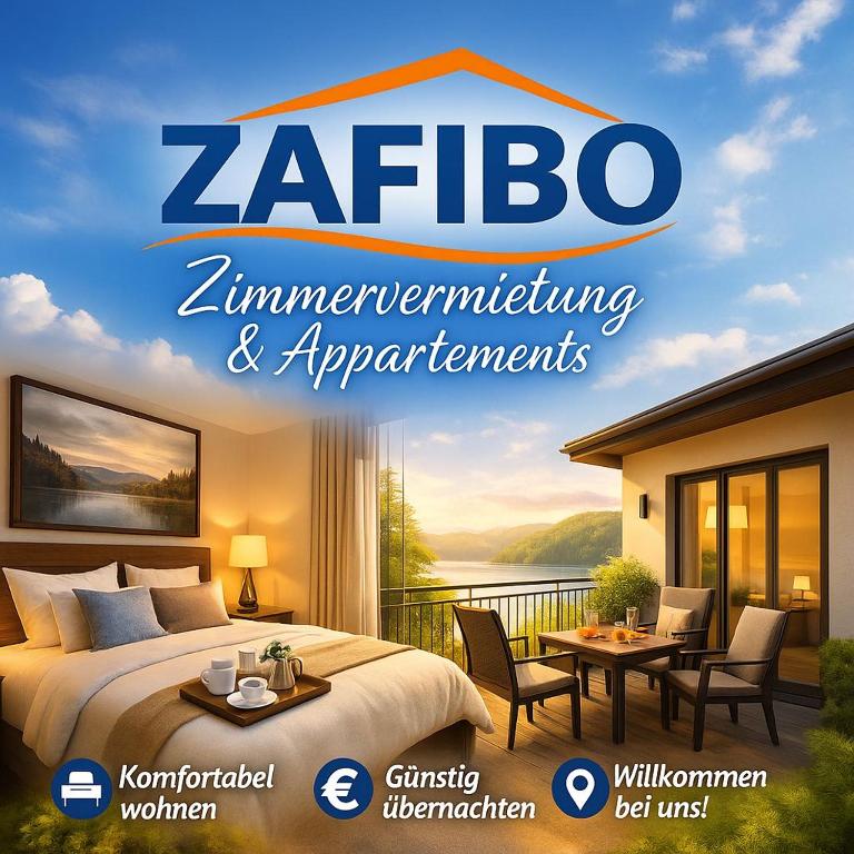 a sign for a zediaimventing andappearances at Zafibo Gästehaus in Quickborn