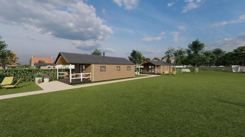 a rendering of a log cabin in a yard at Minicamping Ons Weitje in Koudekerke