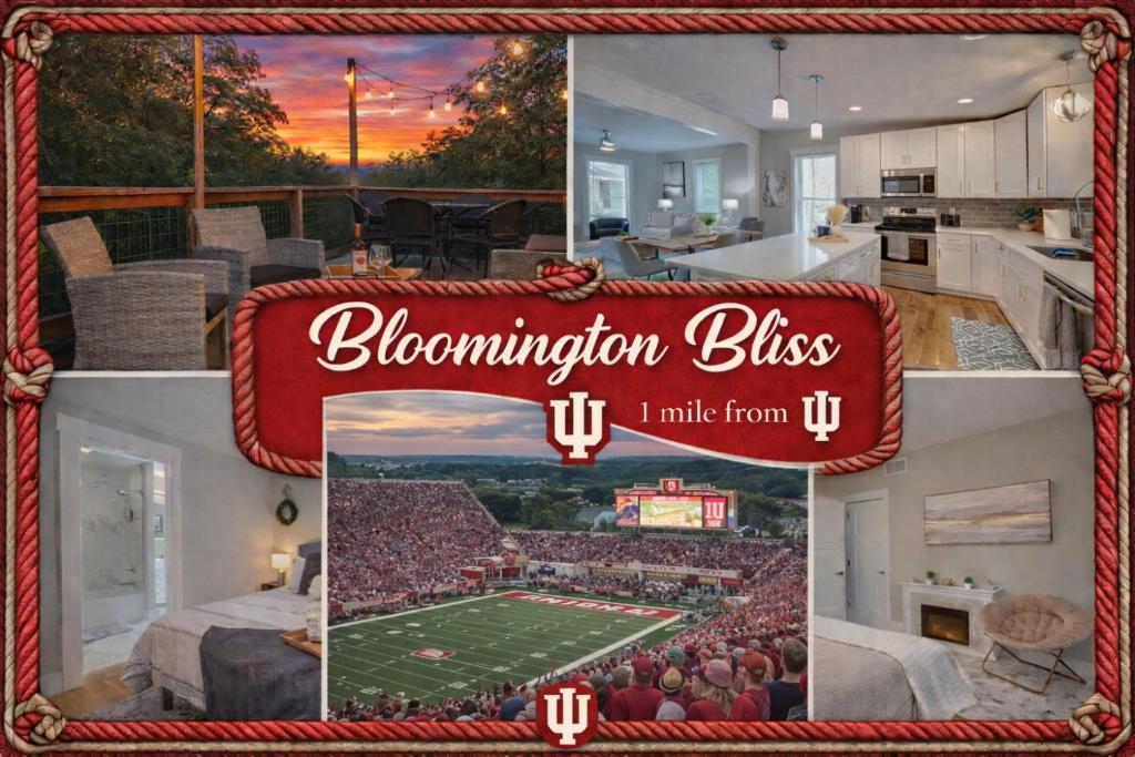 a collage of pictures of a football stadium at 25 OFF 1 Mile to IU Walk to Town in Bloomington