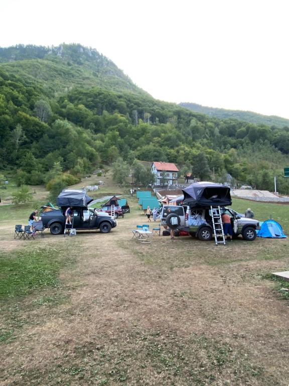 a group of old cars parked in a field at Camp Budečevica in Žabljak