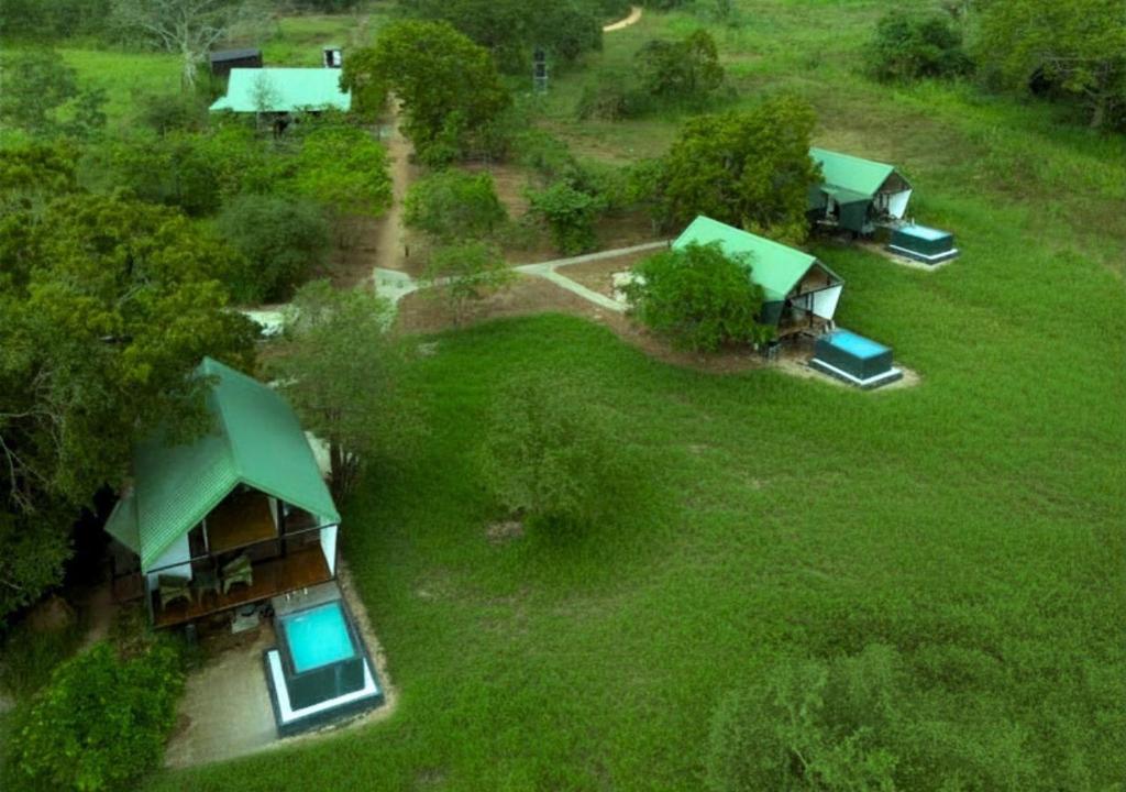 an overhead view of a group of tents in a field at VerdEra Wild - Wilpattu in Wilpattu
