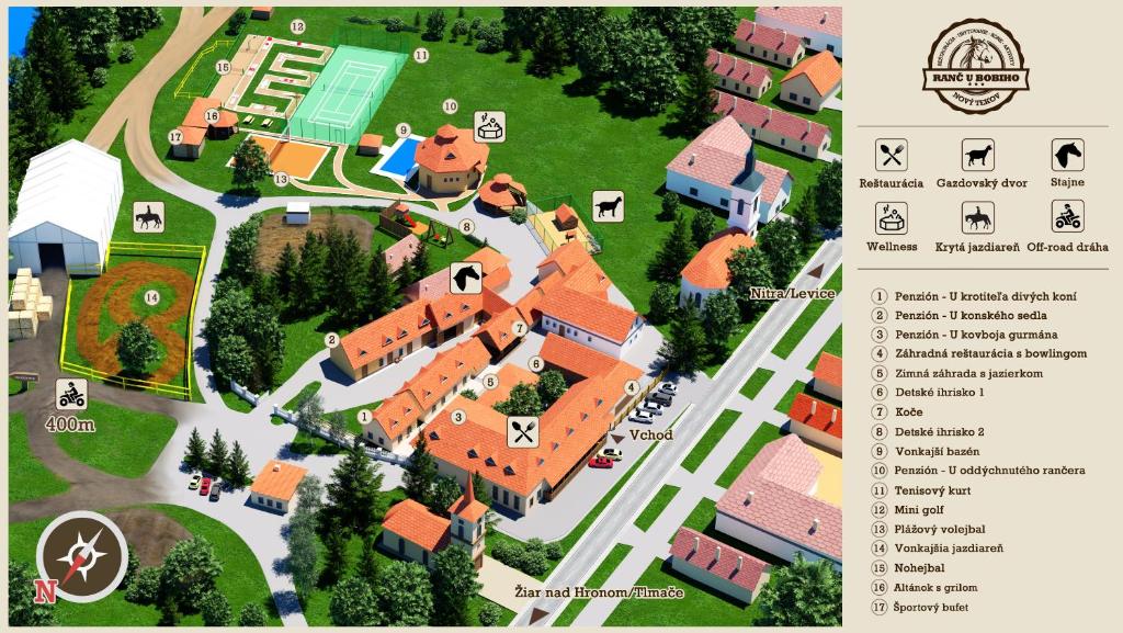 a site plan of a house with buildings at Rezort u Bobiho in Nový Tekov