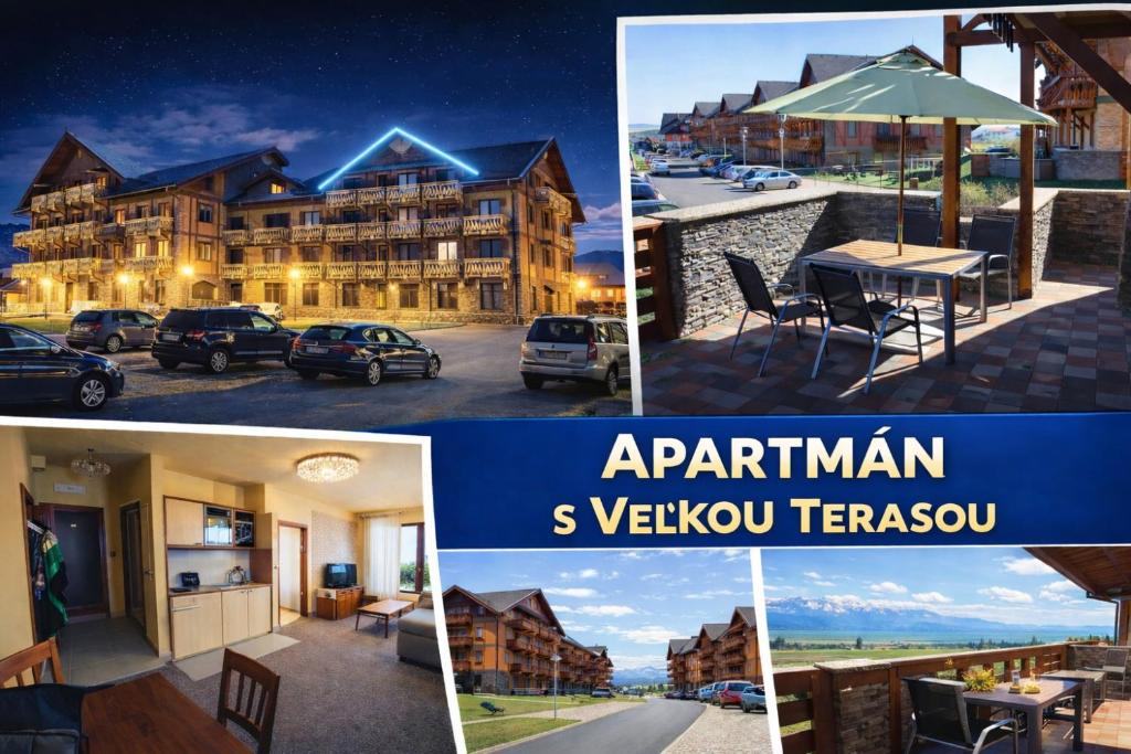 a collage of pictures of a resort at Apartmán s veľkou terasou Luxus Tatry E106 in Veľká Lomnica
