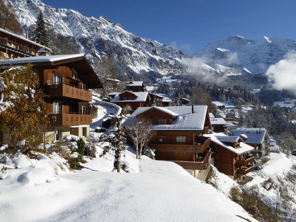 a ski lodge in the mountains in the snow at Chalet Gerbera in Wengen