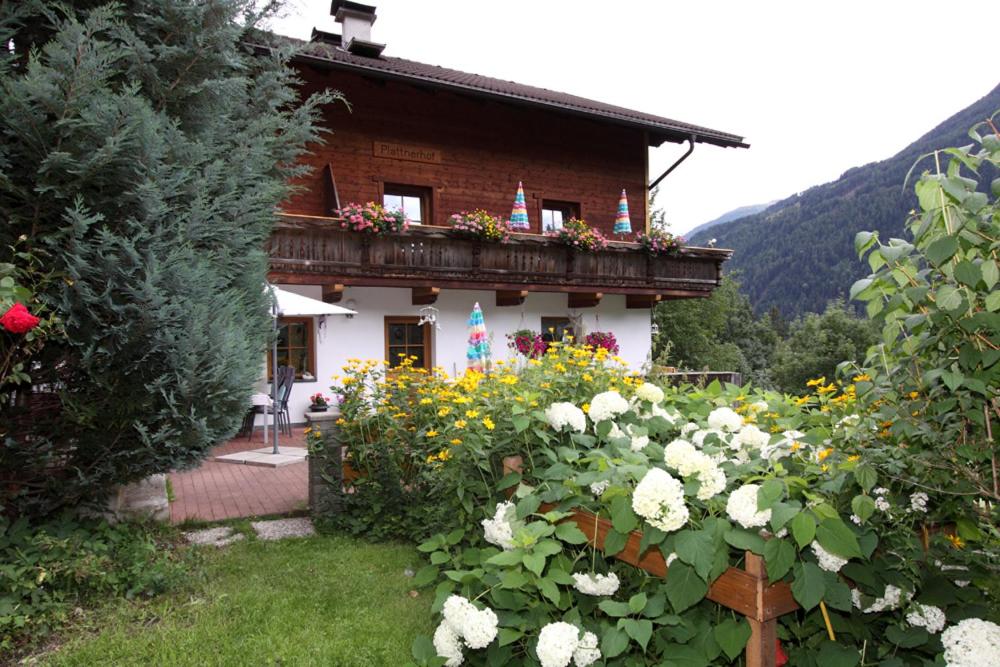 ein Haus mit einem Balkon mit Blumen davor in der Unterkunft Plattnerhof in Kals am Großglockner