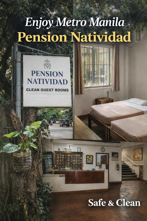 a collage of two pictures of a hotel room at Pension Natividad in Manila