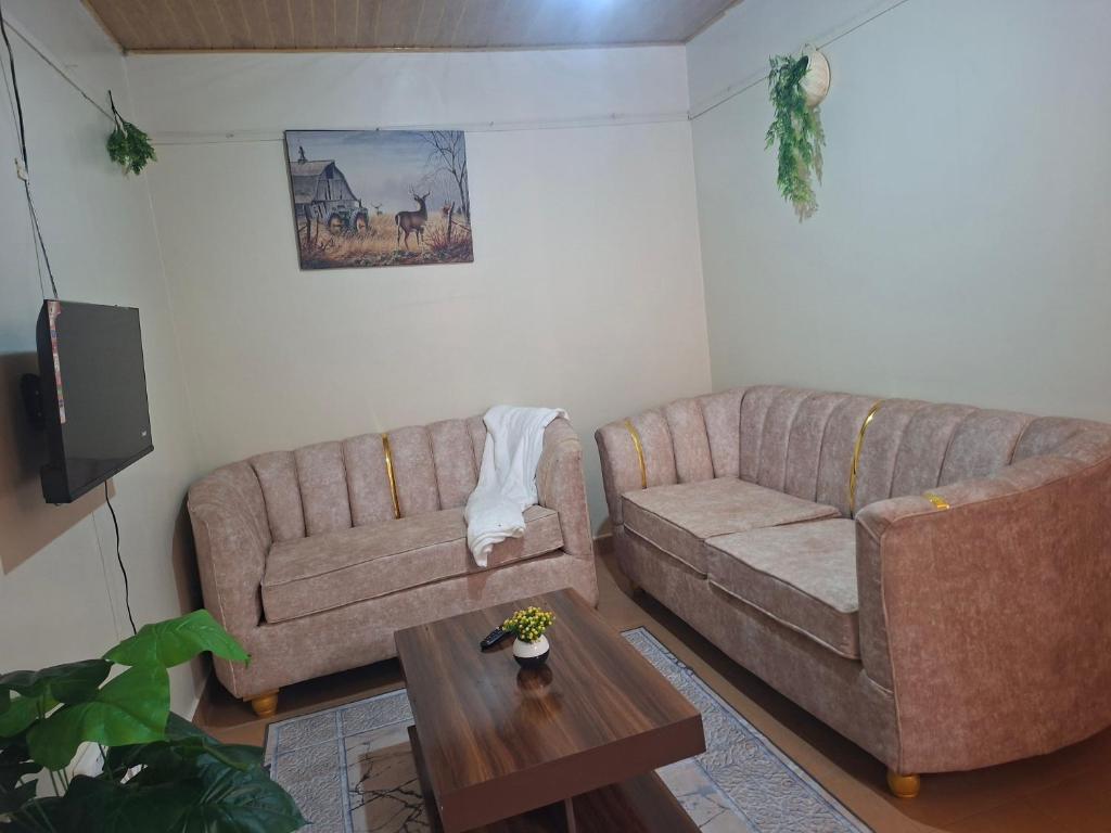a living room with two couches and a coffee table at Larmar Homes- Kajiado in Kajiado