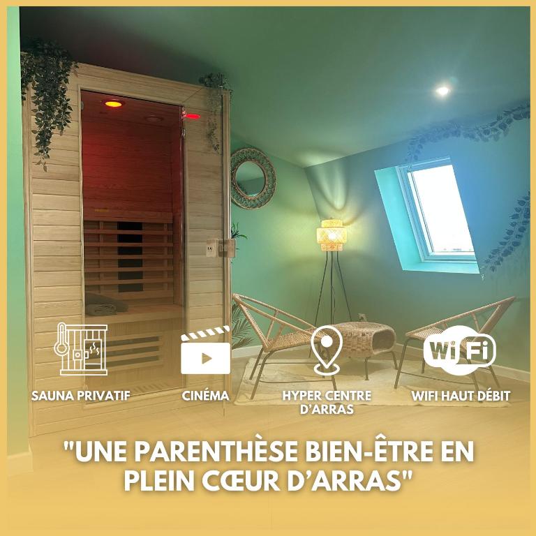 a poster of a bird house in a room at Jungle Suite - Sauna et Relaxation in Arras