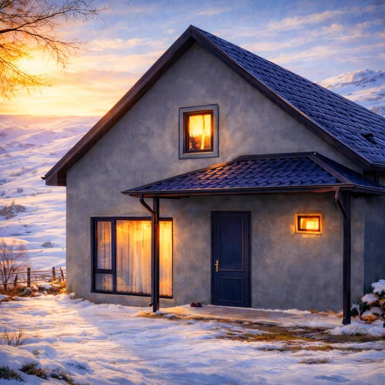 a painting of a house in the snow at Shahdag Mountain Breeze in Qusar
